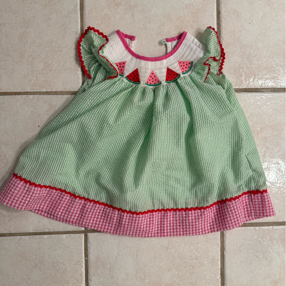 Green and Pink Gingham Watermelon Dress